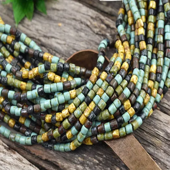 6/0 Aged Mixed Picasso Tube Seed Beads (20" Strand) {3}