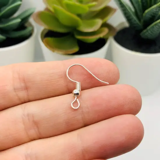 100 or 500 Pieces: Bright Silver Plated Fish Hook Earring Wires with Spring and Ball {4}