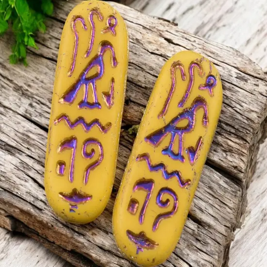 *6* 25x10mm Matte Opaque Sunflower Rainbow Metallic Egyptian Cartouche Oval Beads {1}