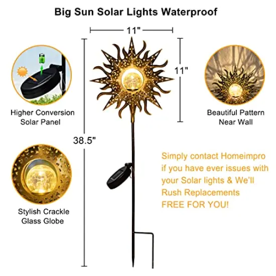 1 Pack Large Sun Solar Lights Garden Outdoor,Crackle Glass Stake Lights,Waterproof LED Lights for Garden,Lawn,Patio Decor, Christmas Gift {4}