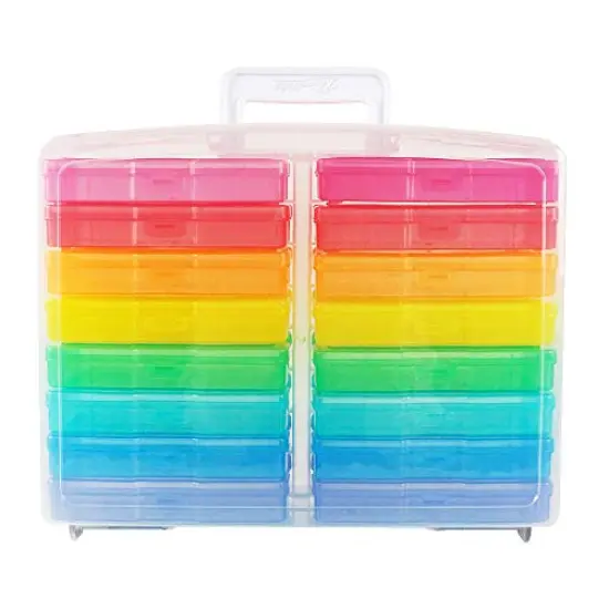 Transparent 4" x 6" Photo Cases and Clear Craft Keeper with Handle - 16 Inner Cases Plastic Storage Container Box (Multi-colored) {1}
