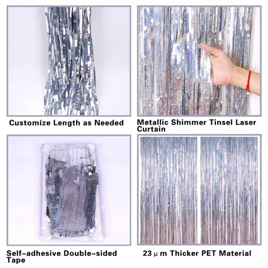 2 Pack 3.2ft x 8.2ft Silver Metallic Tinsel Foil Fringe Curtains, Door Streamer Photo Booth Backdrop for Birthday Graduation Engagement Bridal Shower Bachelorette Baby Shower Party Decorations {4}