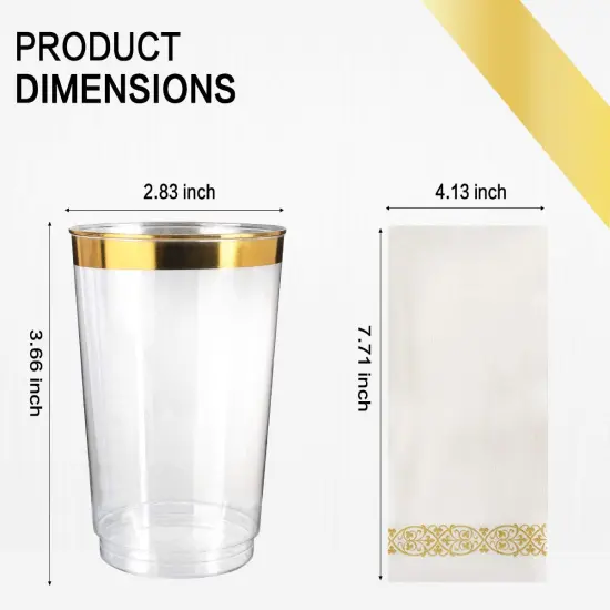 175 Piece Gold Dinnerware Set - 50 Gold Rim Plastic Plates - 25 Gold Plastic Silverware - 25 Gold Plastic Cups - 25 Gold Paper Napkins, 25 Guest Disposable Gold Dinnerware Set {4}