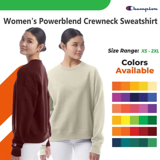 Champion&reg; Women's Powerblend Crewneck Long Sleeve Sweatshirt Late night blue {2}