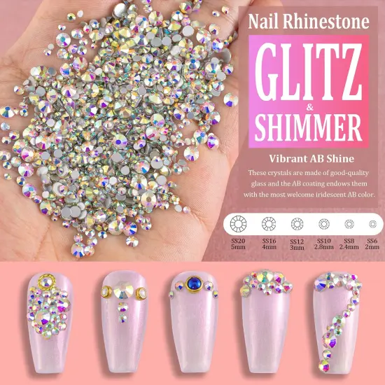 1720 Pieces Multi Shapes 3D Glass AB Crystal Nail Art Rhinestones Kit with Flatback Round Bead Charm Gem Stone Jewelry Diamond with Pickup Pen + Tweezer for Manicure Craft Decoration by BELLEBOOST (Iridescent) {1}