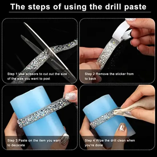 3 Yards Resin Rhinestone Ribbons Self Adhesive Diamond Ribbon Crystal Roll Glitter Bling for DIY Art Crafts (Silver AB Color, 0.4 Inch) {3}