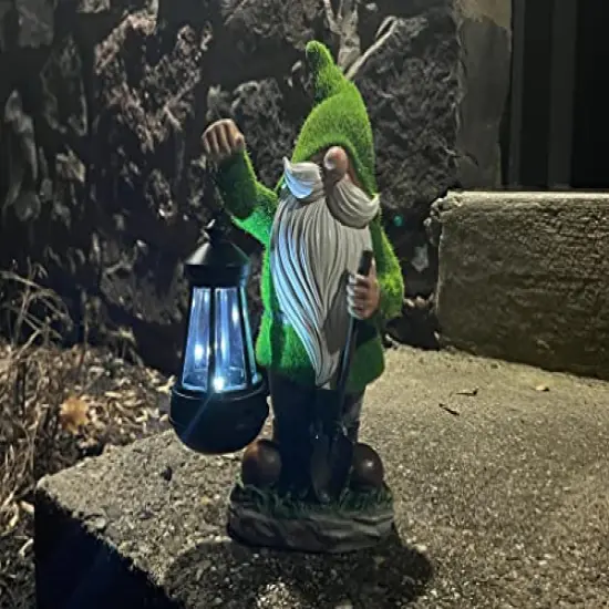 Earnest Flocked Garden Gnome with Lantern Solar Powered LED Outdoor Decor Light Great Addition for Your Garden Solar Powered Light Garden Gnome Christmas Decorations Gifts {1}