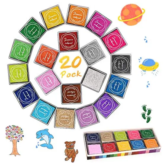 20 Pieces Finger Washable Ink Pads for Kids, Non-Toxic, 20 Color DIY Rainbow Craft Ink Pads for Rubber Stamps, Paper, Wood Fabric, Best Gift for Kids {2}
