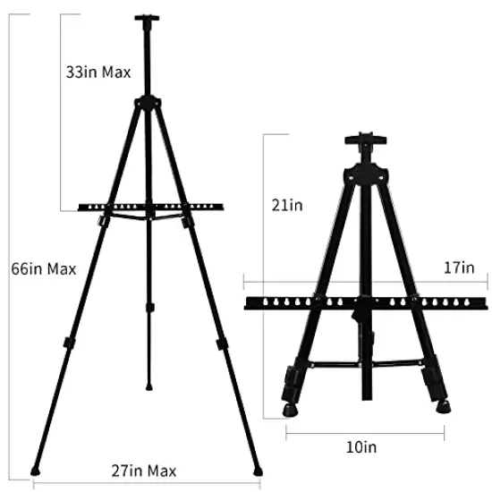Artist Easel Stand, RRFTOK Metal Tripod Adjustable Easel for Painting Canvases Height from 21" to 66"with Reinforced Triangle,Carry Bag for Table-Top/Floor Drawing and Didplaying {1}