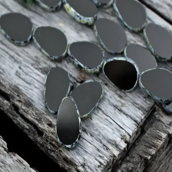 *8* 12x18mm Opaque Jet Black Travertine Table Cut Flat Teardrop Beads {2}