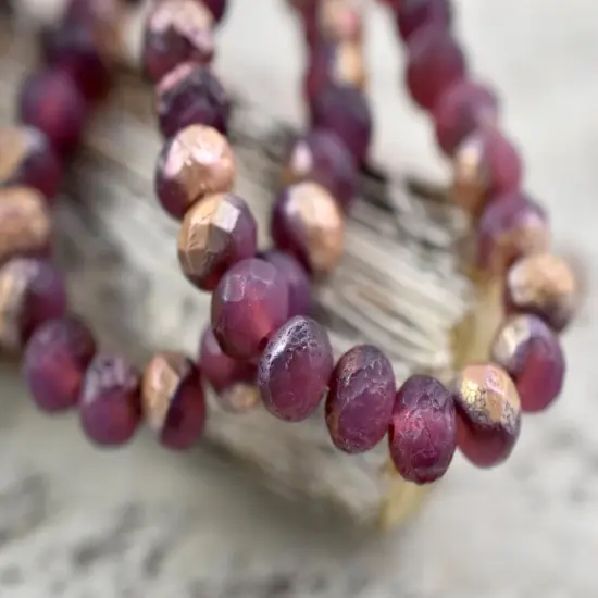 *25* 5x7mm Copper Etched Matte Dusty Rose Pink Fire Polished Rondelle Beads {6}