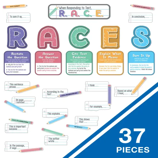 Carson Dellosa 37-Piece RACES Writing Process Bulletin Board Decorations Set, Pencil Cutouts, Sentence Strips, and Strategy Charts, ELA Classroom Decor and Teacher Supplies {2}