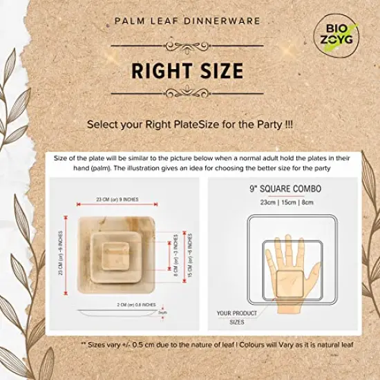 75 Pieces 9 inch & 6 inch & 3 inch Square Combo Plates | Disposable Plates | Like Bamboo plates | Palm leaf Plates for Dinner | Compostable Plates | Picnic Party Plates better than Paper Plates {1}