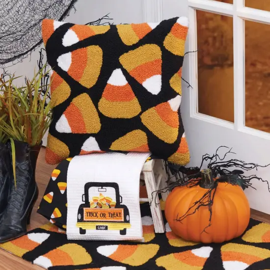Candy Corn Halloween Hooked Pillow, 18" x 18" {4}