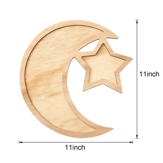 2 Sets Ramadan Wood Tray Moon Wooden Star Tableware Eid Mubarak Party Serving Tableware for Breakfast Dinner Dessert Pastry Display Holder Decoration Ornament {1}