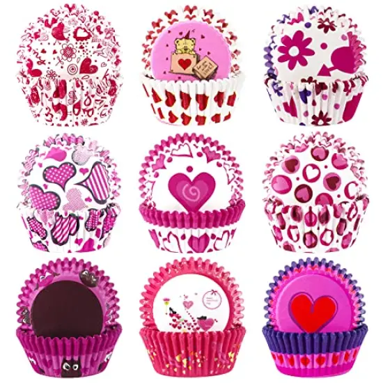 450 Pieces Valentine's Day Cupcake Liners Heart Baking Cups Cupcake Wrappers Paper Wraps Muffin Liners for Valentine's Day Wedding Birthday Party Candy Cake Decorations Supplies (9 Designs) {2}