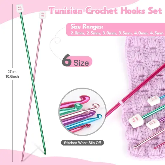 6 Sizes Tunisian Crochet Hooks Set-Long Afghan Tunisian Crochet Hooks-Beginners Crochet Hook Set Aluminum Crochet Needles for Crocheting Knitting Crochet Supplies (Stitches Won't Slip Off) {1}