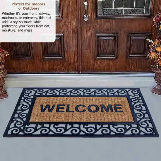 Gardenised Heavy Duty Coco Coir Doormat Non Slip PVC Baking Embossed Welcome Design Natural Coconut Fiber Floor Mat for Front Door Porch Patio Entryway Garage Mudroom & Outdoor Use 18x30" Warm Welcome {3}