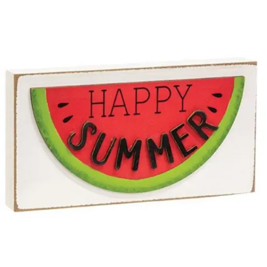 Wood Distressed Happy Summer Watermelon Block Display {1}