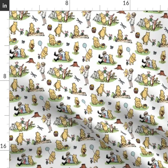 Various Fabrics by the Yard or Fat Quarter Pooh Bear Classic Pooh Illustration Balloon Honey Piglet Winnie The Eeyore Christopher Robin White Green Yellow Custom Printed Fabric by Spoonflower {2}