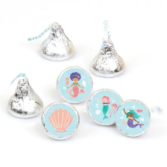 Big Dot of Happiness Mermaid Party Stickers, Mermaid Birthday Party Round Candy Sticker Favors - Small Labels Fit Chocolate Candy (1 sheet of 108) {1}
