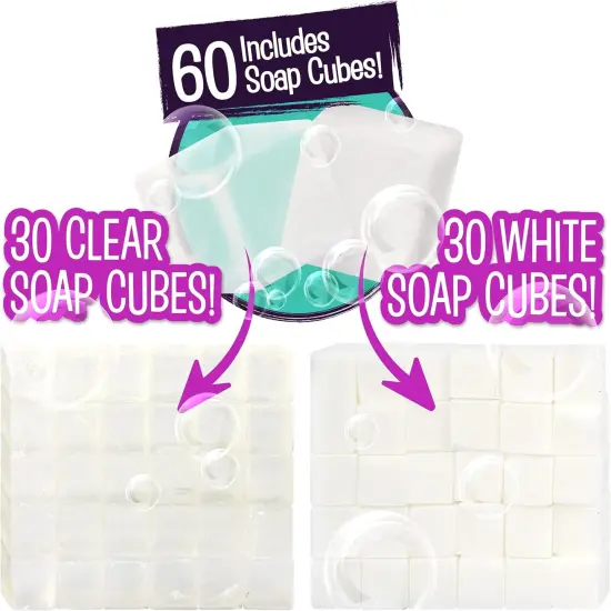 DIY Soap Making Kit Refill Pack - 60 Soap Cubes for The Super Soap Studio Kit- 30 Clear and 30 White Soap Cubes Included- Make Your Own Soap for Boys Girls- Fun Education Activity for Kids 6+ {4}