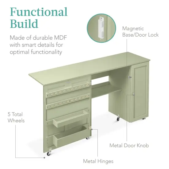 Best Choice Products Large Portable Multipurpose Folding Sewing Table w/ Magnetic Doors, Craft Storage Light Green {6}