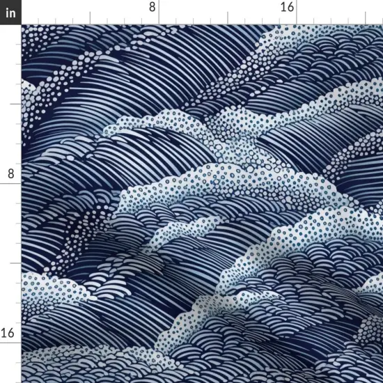Various Fabrics by the Yard or Fat Quarter Indigo Waves Modern Japanese Abstract Art Deco Navy Blue Contemporary Serene Monochrome Peaceful Coastal Ocean Elegant Custom Printed Fabric by Spoonflower {2}