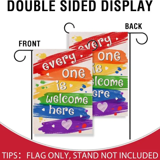 Rainbow Every One is Welcome Here Small Decorative Garden Flag {3}
