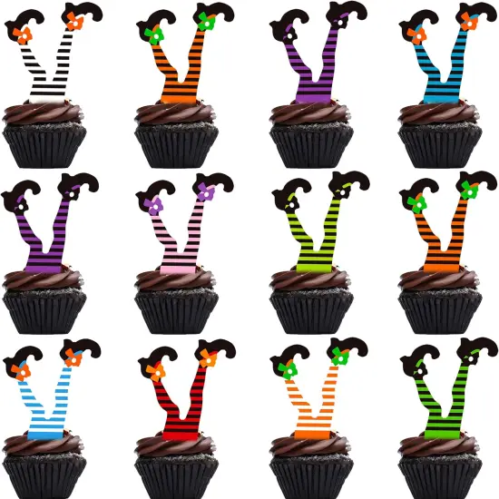 48pcs Witch Boot Theme Cupcake Toppers Halloween Party Decorations {1}