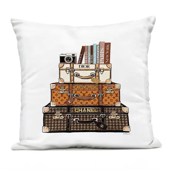 Stupell Industries Stacked Glam Suitcases Outdoor Printed Pillow design by Amanda Greenwood, 18 x 7 x 18 {1}