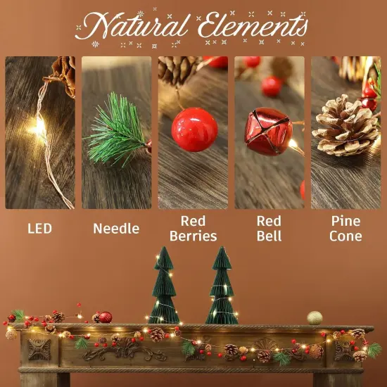 Christmas Garland with Lights, 6.6FT Pinecones Christmas String Lights,20 LED Battery Operated {3}
