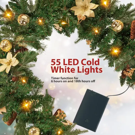 106 Inch - Pre-Lit Christmas Garland with Lights and Timer(Gold) {4}