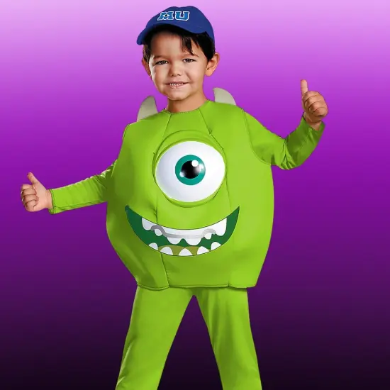 Deluxe Toddler Mike Wazowski Green Costume, Jumpsuit with Foam Mike Face Overlay {1}
