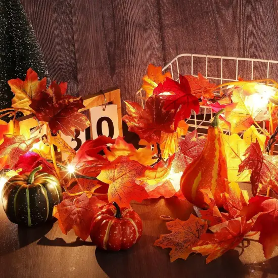 4 Pack Maple Leaves Garland with Lights 5.8ft Connectable Lighted {4}