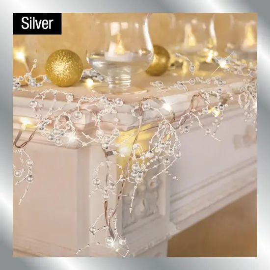 Indoor Christmas Decorations, Festive Lighted Berry Beaded Garland Gold- 120" L {6}