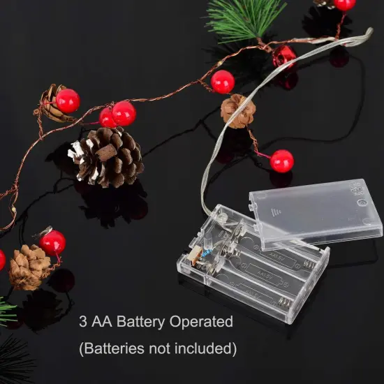 6.7FT Christmas Garland with Lights, 20 LED Red Berry Pine Cone Garland Lights Battery Operated {3}