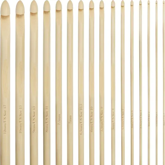 Bamboo Wood Crochet Hooks with Plastic Cable (16 Pairs) - 2-12mm Sizes - Tunisian Hook Needles Set with Bead Ends - for Knitting Yarn, Weave Craft and Crocheting Projects {2}