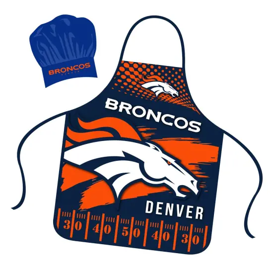 Mojo Licensing Denver Broncos Apron Chef Hat Set Full Color Universal Size Tie Back Grilling Tailgate BBQ Cooking Host {1}