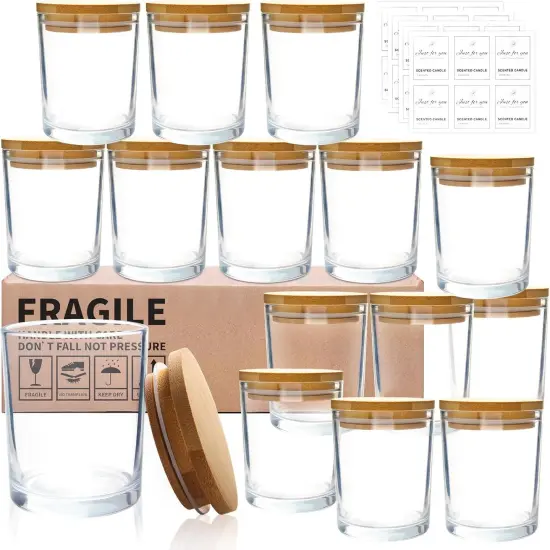 15 Pack 7 OZ Clear Candle Jars with Bamboo Lids, Thick Glass Empty Jars for Making Candles - Dishwasher Safe, in Bulk. {1}