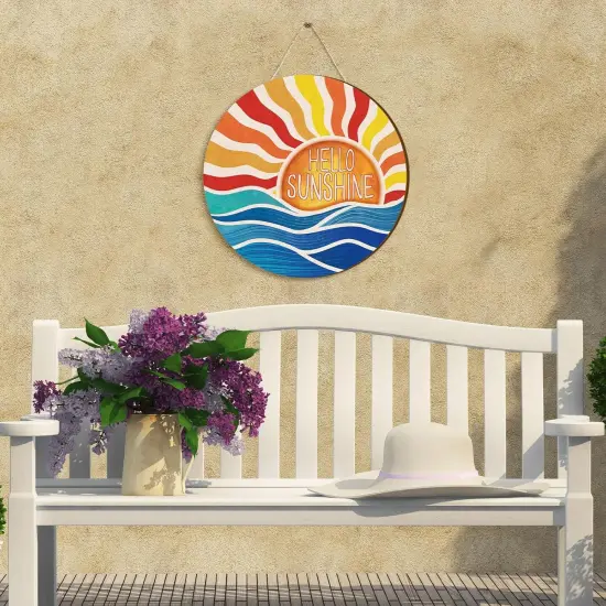 Summer Decor Wreaths for Front Door Hello Sunshine Summer Door Hanger Rustic Wooden Sign Hanger for Pool Farmhouse Porch Home Spring Wall Decorations {1}