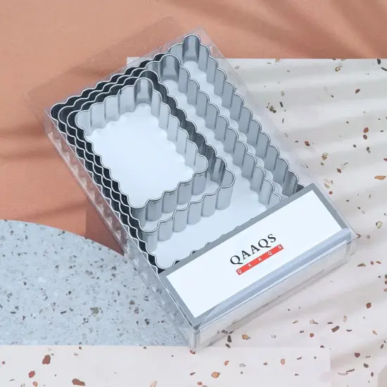 Rectangle Cookie Cutter Set with Scalloped Edge Assorted Sizes - 5 Inch, 4 Inch, 3 Inch, 2 Inch - Fluted Edge Plaque Frame Rectangluar Cookie Cutters Shapes Fondant Molds - Stainless Steel {5}