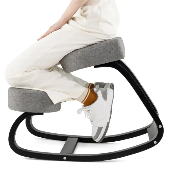 Gray Wooden Ergonomic Rocking Kneeling Chair with Crossbars and Padded Cushion {6}