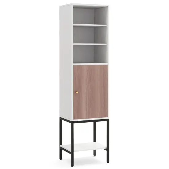 57 Inch Bathroom Tall Cabinet with and 3-Position Storage Adjustable Shelves and 1 Door Black {7}