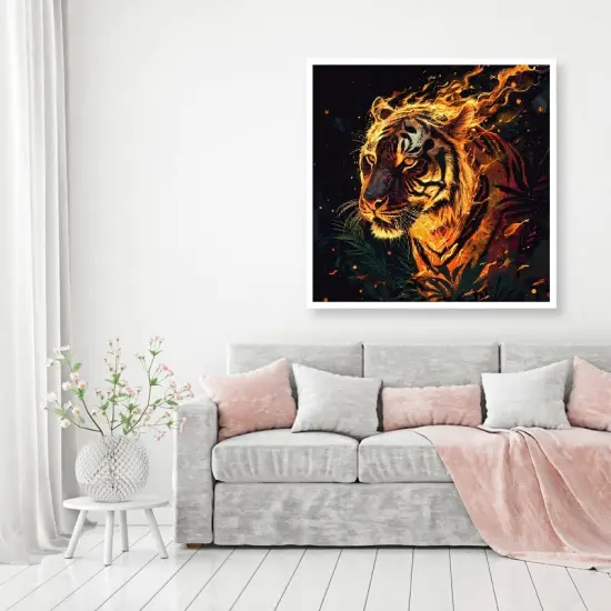 Tiger Diamond Art Kits for Adults, Fire Tiger Round Full Drill Diamond Painting Kits for Beginners Gem Art Painting Kits, DIY 5D Diamond Dots Painting with Diamond Arts and Crafts 12x12inch {2}