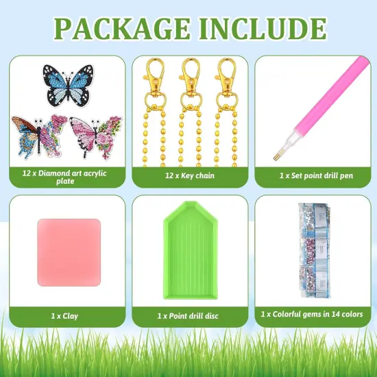 12 Pcs Butterfly Diamond Painting Keychains Kit DIY 5D Diamond Art Key Rings Hanging Butterfly Diamond Painting Ornaments Butterflies Diamond Pendants for Spring Summer Beginner Adult Craft {4}