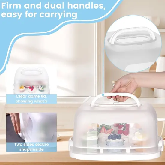 Cake Carrier with Lid, White Square Cake Holder Cupcake Container for 12 Cupcakes 2 in 1 Portable Dessert Container for Cake Pie Muffin Cobbler {3}