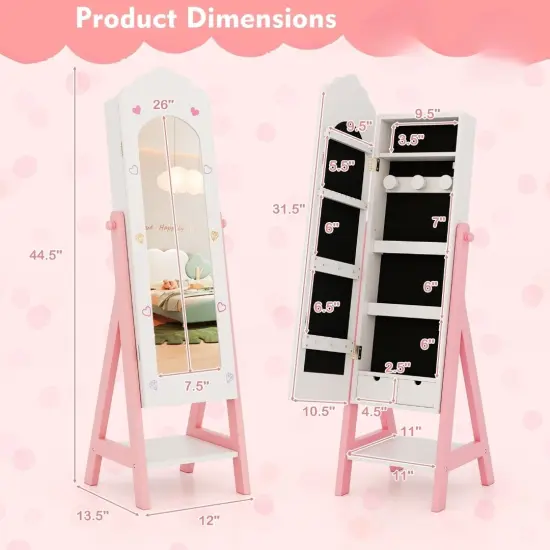 MDF Jewelry Organizer with Full-Length Mirror, Storage and Safety Features White {6}