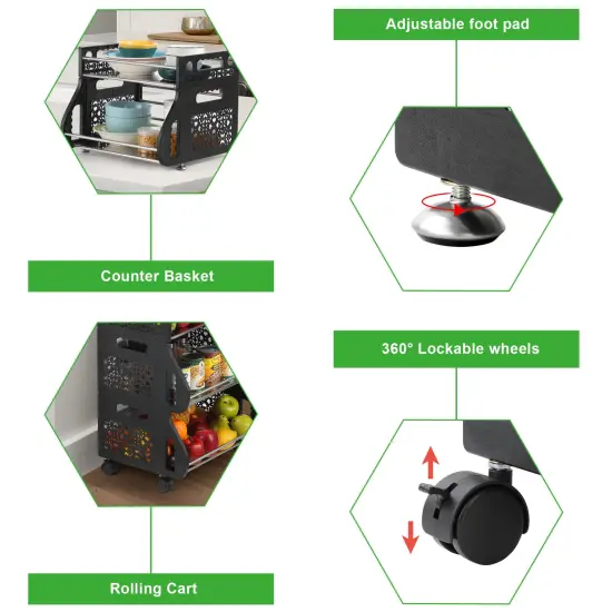 Stackable Rolling Metal Storage Cart &ndash; Multifunctional Organizer Basket with Wheels for Home, Kitchen, Office, Toys, or Retail {5}