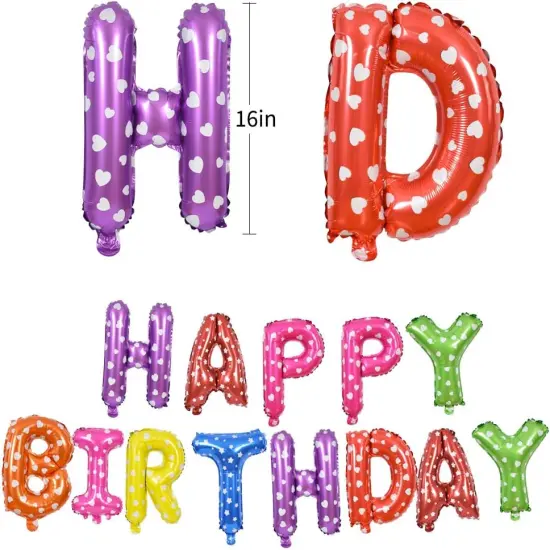 Rainbow Happy Birthday Balloons Banner with Love Polka Dot Pattern, 16 Inches Colorful Mylar Foil Sign Bunting Letter Balloons Banner for Girls Boys Kids & Adults Birthday Party Decorations {2}